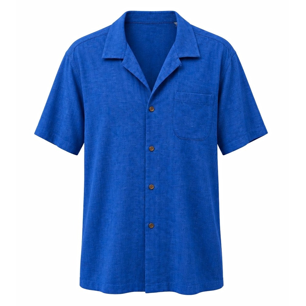 Tommy Bahama Mens XL Royal Blue Silk Cotton Blend Camp Shirt Very Good Condition